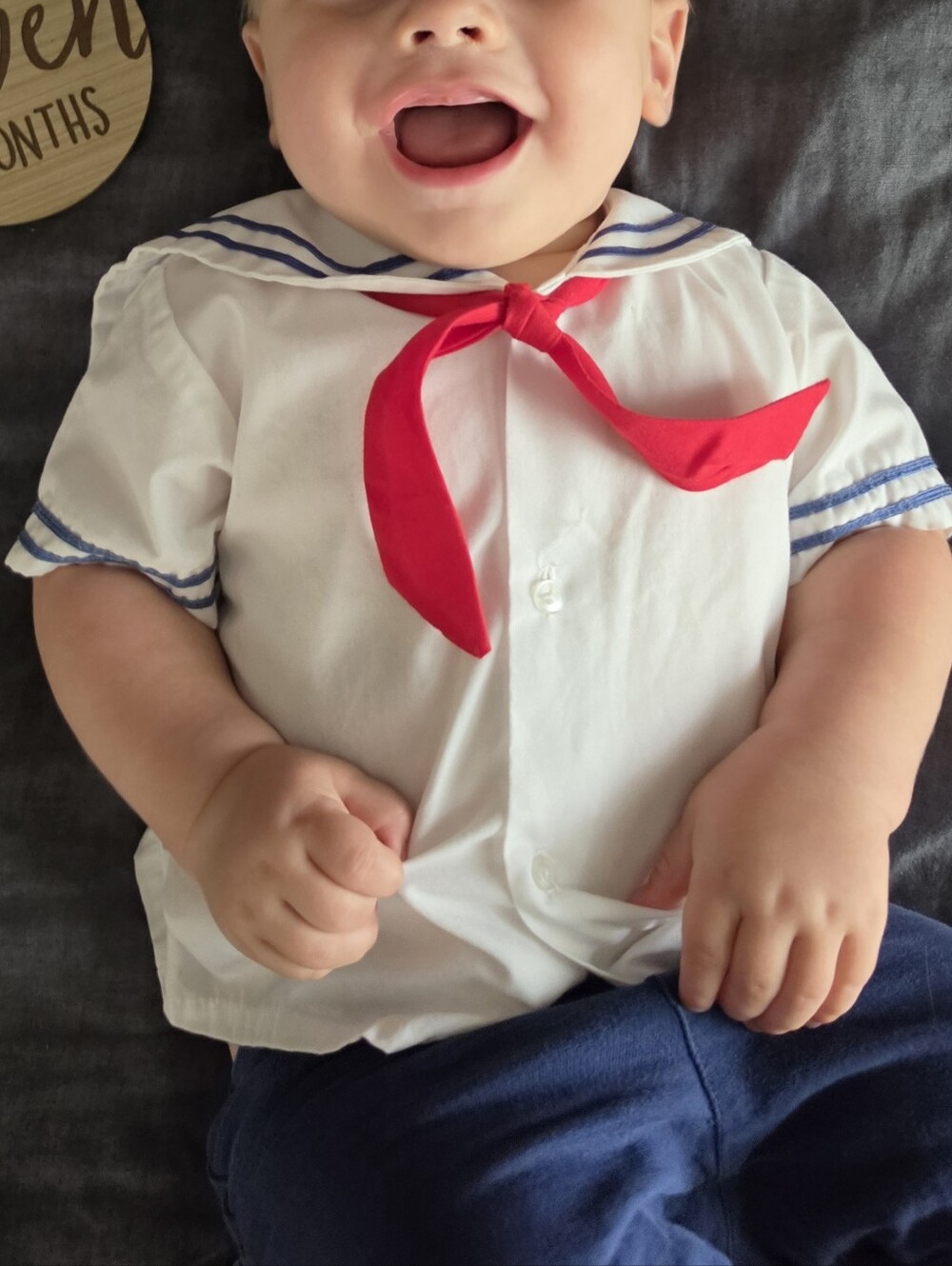 Lord & Taylor White Sailor Top with Red Neck Tie and Blue Trim